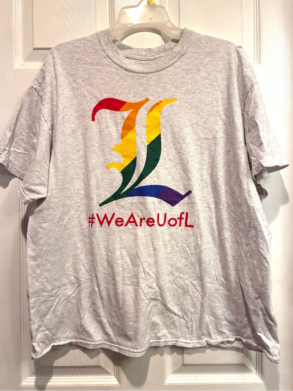Gildan Light Gray Pride 'L' Logo Tee with Rainbow Accent
